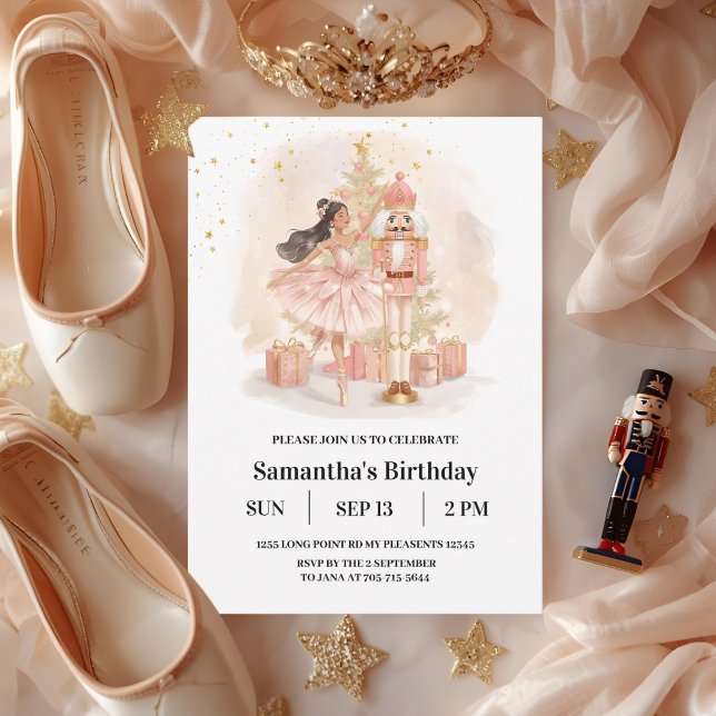 Invitación Nutcracker Ballerina Birthday | Pink & Gold (Subido por el creador)