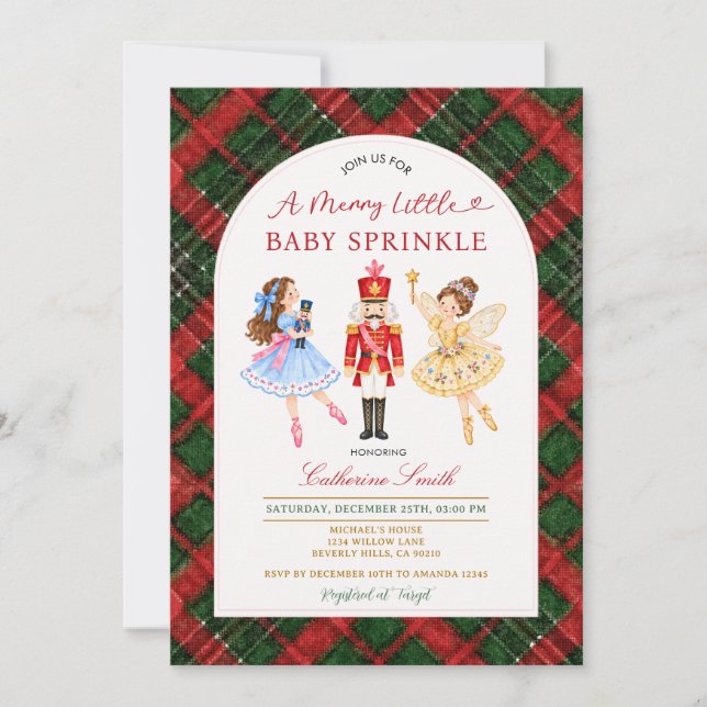 Invitación Nutcracker Ballet Baby Sprinkle de Navidad  (Anverso)