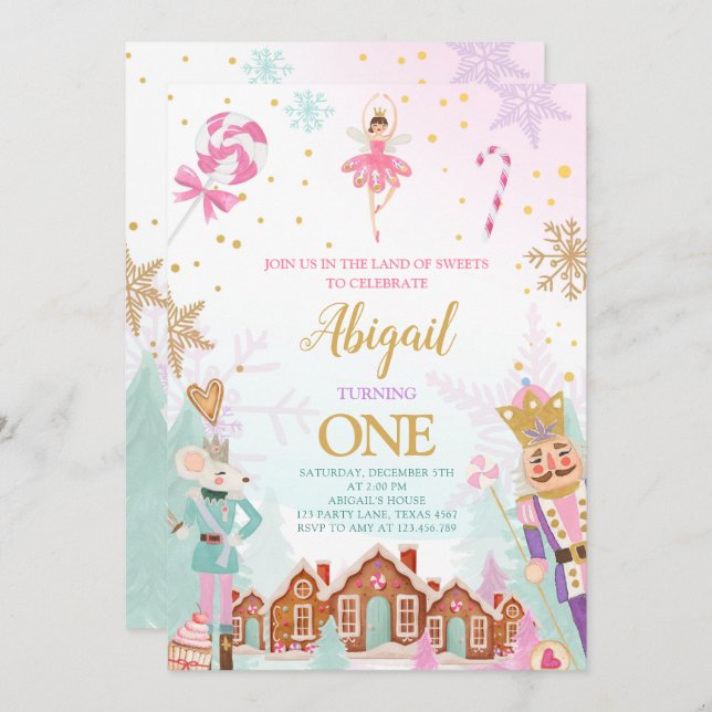 Invitación Nutcracker Birday Chica Land of Sweets Fairy Invi (Anverso / Reverso)