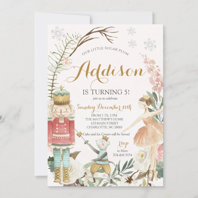 Invitación Nutcracker Birday Sugar Plum Fairy Navidades (Anverso)