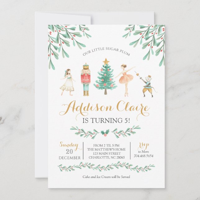Invitación Nutcracker Birday Sugar Plum Fairy Navidades (Anverso)