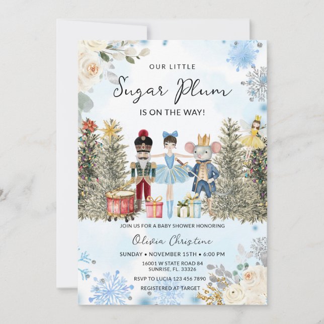 Invitación Nutcracker Blue Winter Snowflakes Baby Shower (Anverso)
