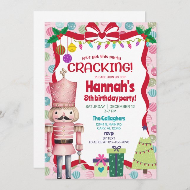 Invitación Nutcracker girl Christmas birthday invite. (Anverso / Reverso)
