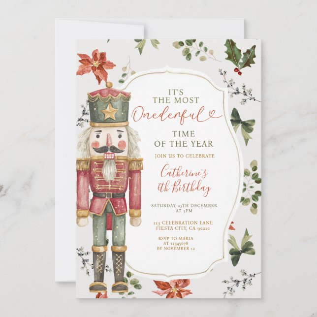 Invitación Nutcracker Navideño Festivo Elegante Verdor (Anverso)