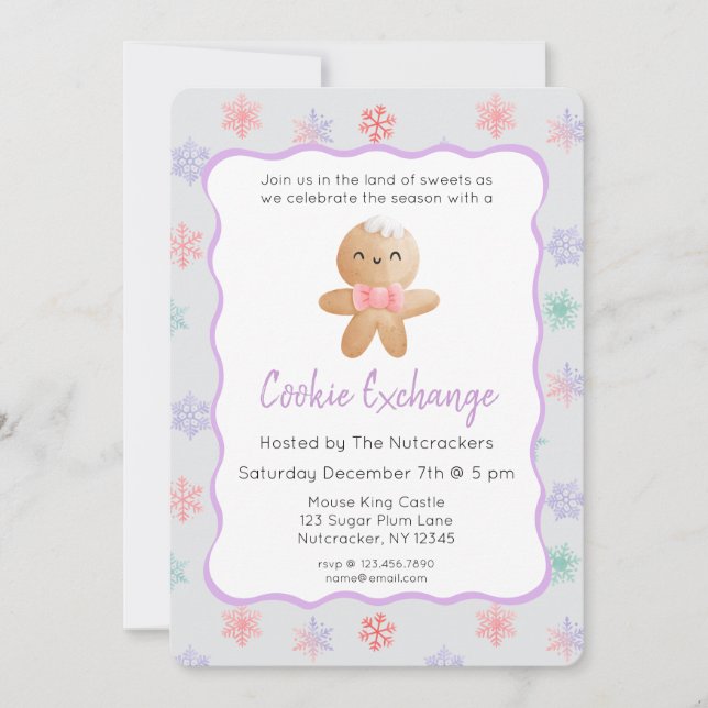 Invitación Nutcracker Pastel Navidades Cookie Exchange (Anverso)