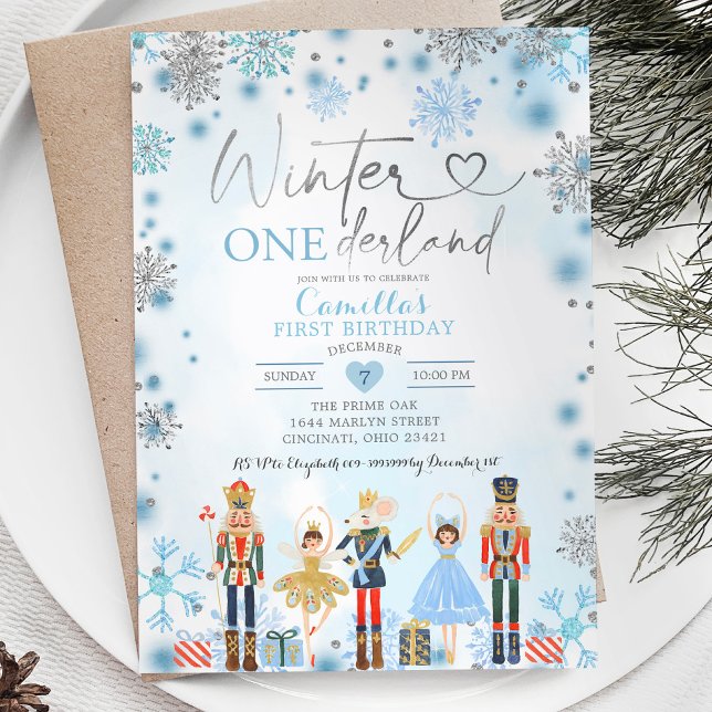 Invitación Nutcracker Silver Snowflake Onederland Cumpleaños (Subido por el creador)