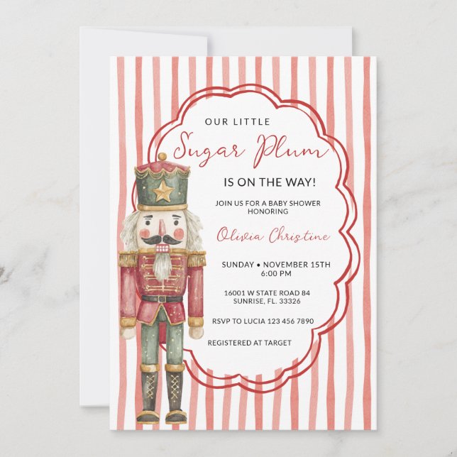 Invitación Nutcracker Stripes Winter Ballet Baby Shower (Anverso)