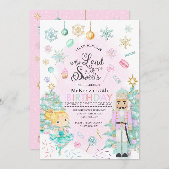 Invitación Nutcracker Sugar Plum Fairy Navidades Birday Inv (Anverso / Reverso)