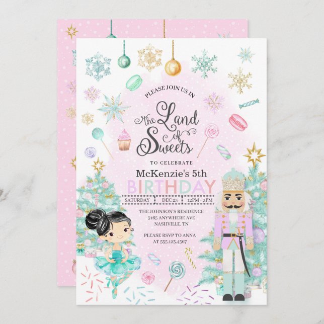 Invitación Nutcracker Sugar Plum Fairy Navidades Birday Inv (Anverso / Reverso)