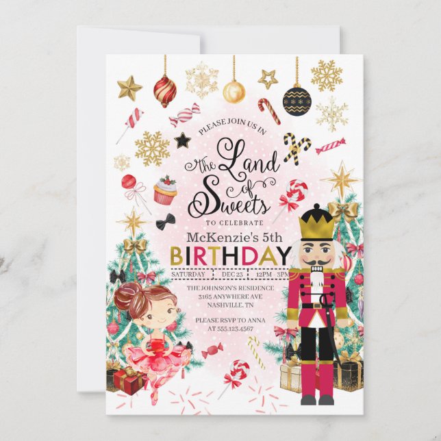Invitación Nutcracker Sugar Plum Fairy Navidades Cumpleaños (Anverso)