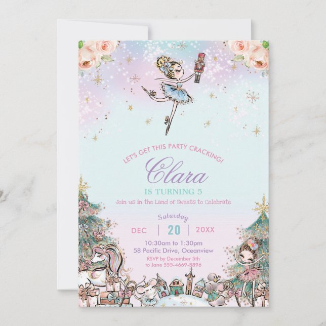 Invitación Nutcracker Sugar Plum Fairy Navidades Cumpleaños (Anverso)