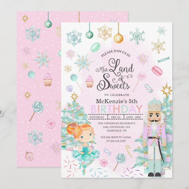 Invitación Nutcracker Sugar Plum Fairy Navidades Cumpleaños (Anverso / Reverso)