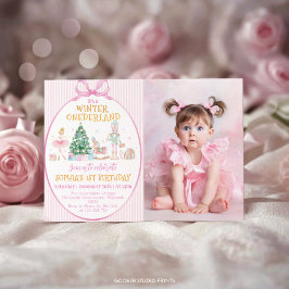 Invitación Nutcracker Winter Onederland Pink Birthday Photo