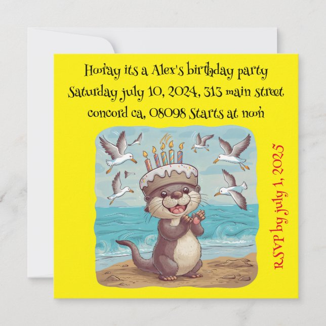 Invitación nutria marina usando pastel gorra de cumpleaños ap (Anverso)