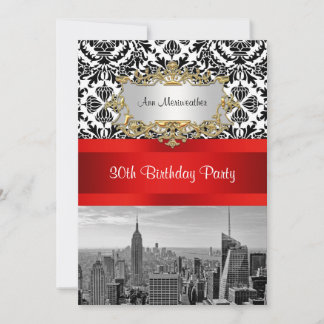 Invitación NY City Skyline BW 432 Damask Cumpleaños Fiesta V