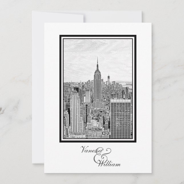 Invitación NY City Skyline ESB BW Etched Boda (Anverso)
