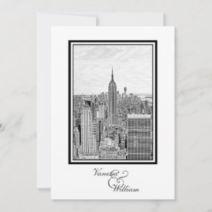 Invitación NY City Skyline ESB BW Etched Boda