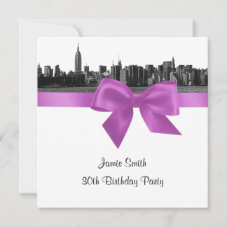 Invitación NYC amplia panorámica en blanco y negro cumpleaños