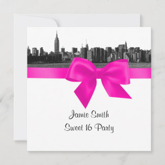 Invitación NYC amplia panorámica en BW Rosa Caliente Cumpleañ