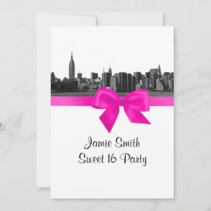 Invitación NYC amplia panorámica grabada en BW Rosa intenso S