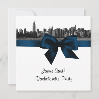 Invitación NYC amplio horizonte grabado en BW Navy despedida