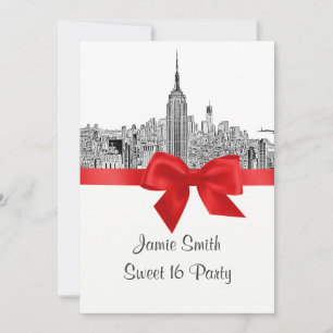 Invitación NYC Ancho Horizonte Grabado Cumpleaños Dieciséis