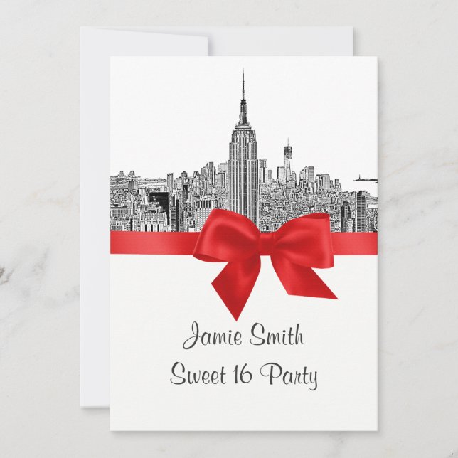 Invitación NYC Ancho Horizonte Grabado Cumpleaños Dieciséis (Anverso)