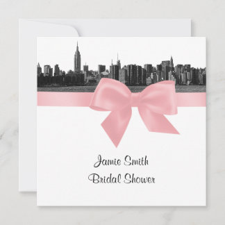Invitación NYC Ancho Skyline Etched BW Pink Bridal Shower SQ