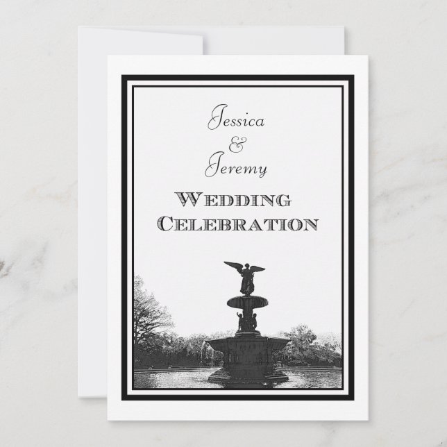 Invitación NYC Central Park Bethesda Fuente Boda Etchada (Anverso)