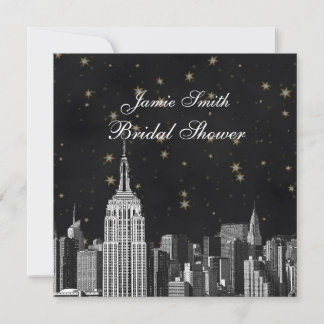 Invitación NYC ESB Silueta Grabada Estrella Negra Ducha Nupci