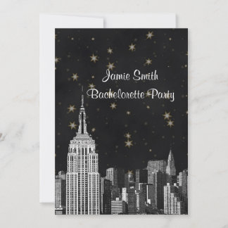 Invitación NYC ESB Silueta urbana grabada en negro Estrellada