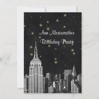 Invitación NYC ESB Silueta Urbana Grabado en Negro Cumpleaños