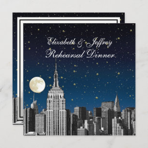 Invitación NYC ESB Skyline Blue Star Moon Ensayo Cena