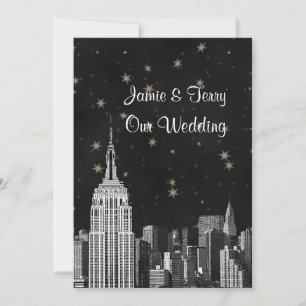 Invitación NYC ESB Skyline Etched Black Starry Boda