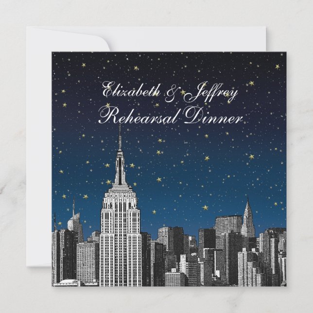 Invitación NYC ESB Skyline Etched Blue Star Ensayo Cena (Anverso)
