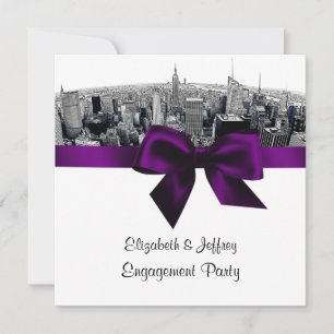 Invitación NYC Etched Fisheye Skyline BW Purple Engagement SQ