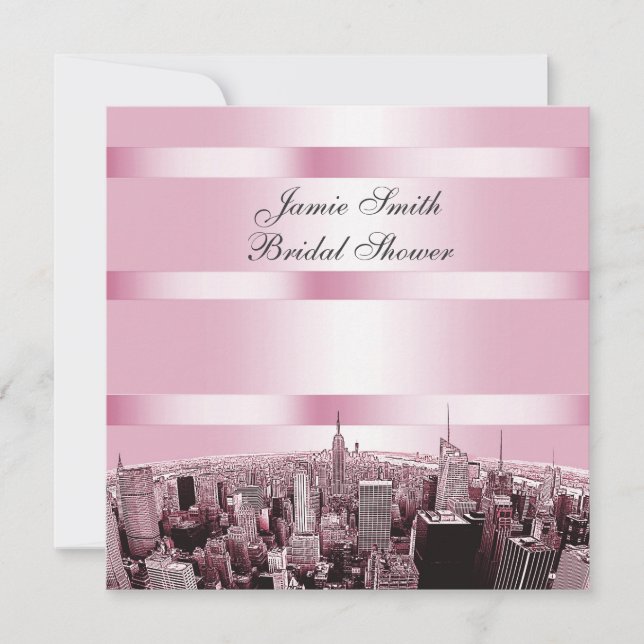 Invitación NYC Etched Skyline 2, Black Pink Bridal Shower (Anverso)