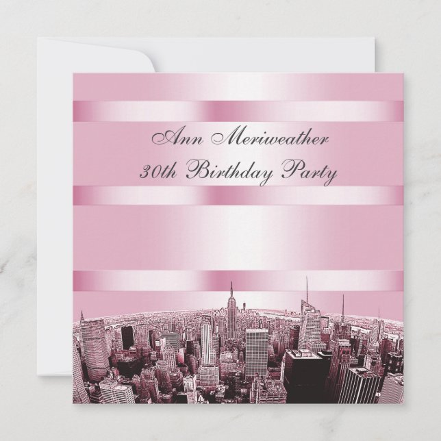 Invitación NYC Etched Skyline 2 Pink Black Birday (Anverso)