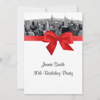 Invitación NYC Grabado en Ojo de Pez Horizonte BW Rojo Cumple