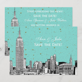 Invitación NYC Horizonte 01 Etch DIY BG Color Salva la Fecha