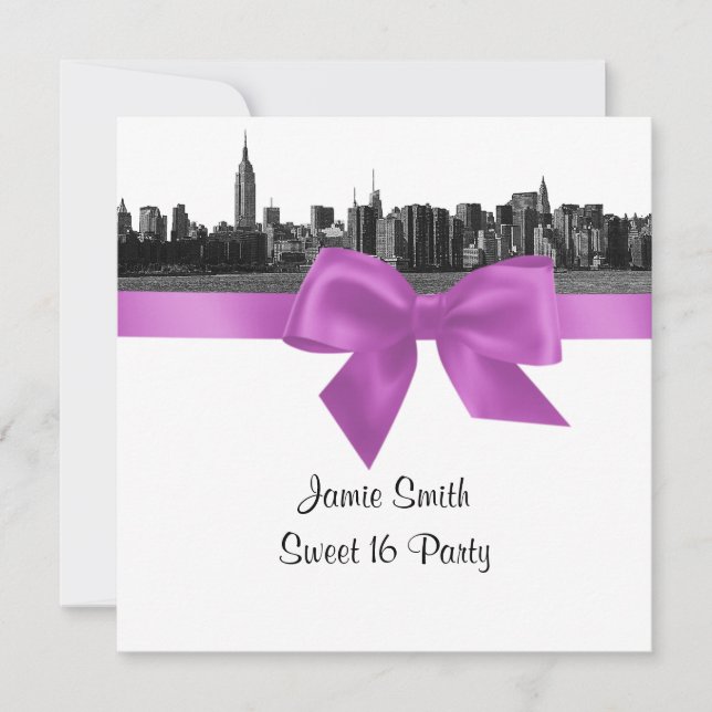 Invitación NYC Línea ancha Etch BW Lilac Sweet 16 SQ (Anverso)