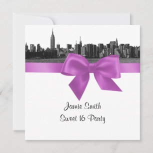 Invitación NYC Línea ancha Etch BW Lilac Sweet 16 SQ