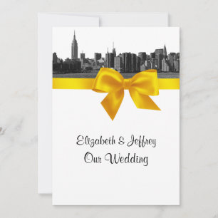 Invitación NYC Línea ancha Etched BW Boda Amarillo