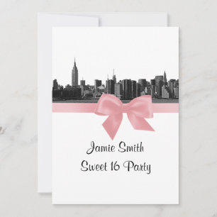 Invitación NYC Línea ancha Etched BW Dulce Rosa Dieciséis
