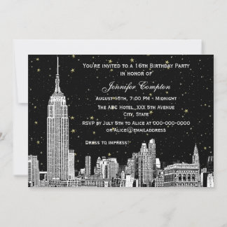 Invitación NYC Silueta Grabado Estrellado DIY BG Color SQ Dul