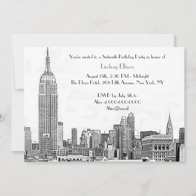 Invitación NYC Skyline 01 Dulce Etched 16 Fiesta (Reverso)