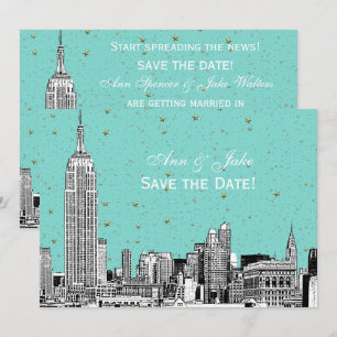 Invitación NYC Skyline 01 Etch DIY BG Color Save the Date Tur