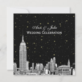 Invitación NYC Skyline 01 Etch Starry DIY BG Color SQ Boda