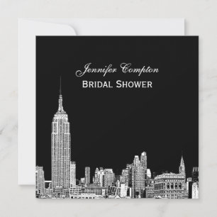 Invitación NYC Skyline 01 Etchd DIY BG Color SQ Bridal Shower
