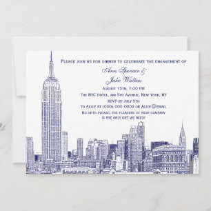 Invitación NYC Skyline 01 Etchd DIY BG Engagement Party Blue